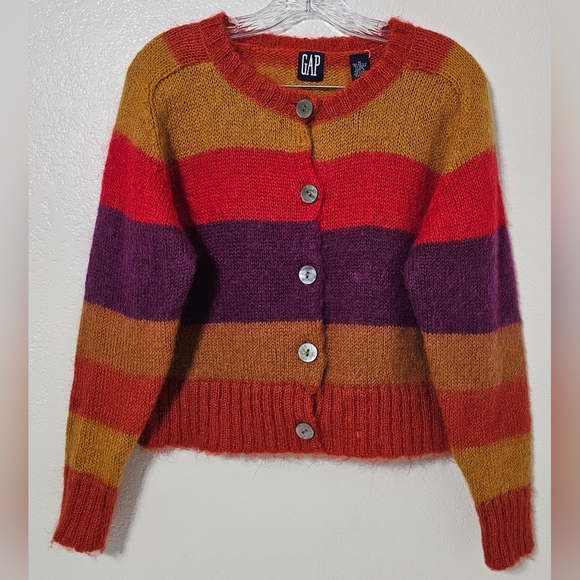 GAP Sweaters - GAP Mohair Blend Striped Cropped Cardigan Sweater Colorblock Fuzzy Cozy
